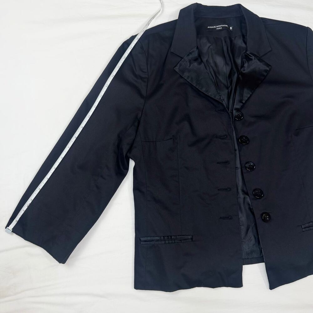Avenue Montaigne Black Satin Lapel Blazer Women’s Size 5 Tailored Jacket Junior - Picture 5 of 13